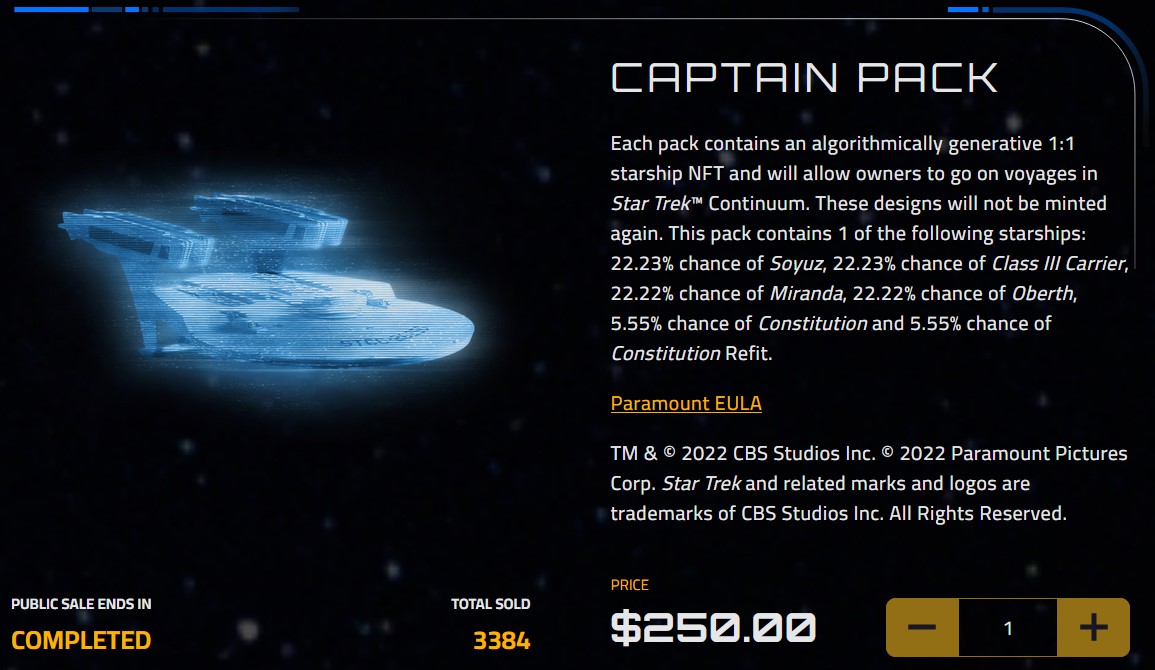 Star Trek NFTs Captain pack