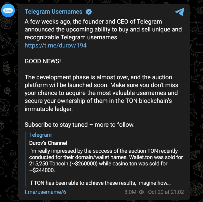 Telegram subastará en criptomonedas