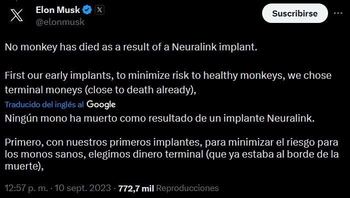 Elon Musk por la Muerte de Monos en Neuralink