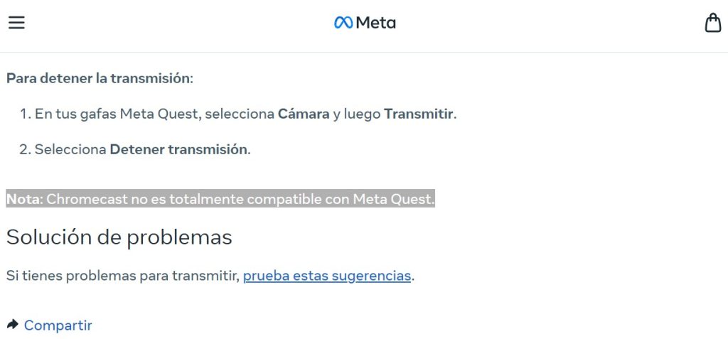 Meta no es compatible con Chromecast